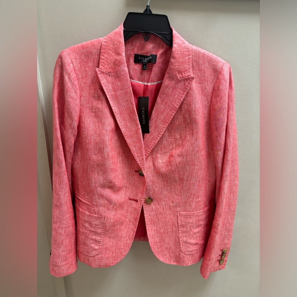 Talbots Coral-Pink Linen-Blend Blazer